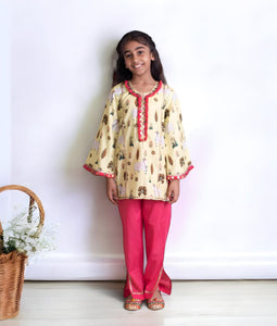 Yellow Nandi Printed Kurti With Pant