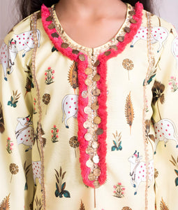 Yellow Nandi Printed Kurti With Pant