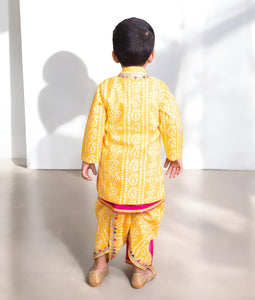 Yellow Bandhej Kurta With Dhoti