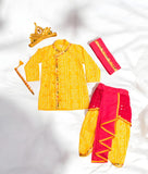 Yellow Bandhej Kurta With Dhoti