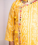 Yellow Bandhej Kurta With Dhoti