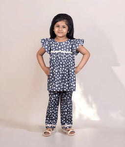 Printed Peplum Top With Pant For Girls