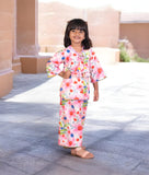 Pink Floral Printed Kurti With Pants For Girls