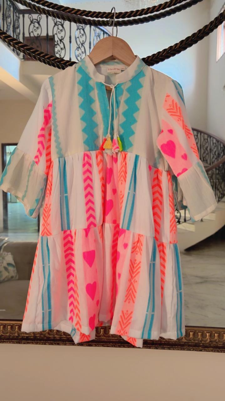 Cotton Dress with Bell Sleeves. Detailed with Dori and Tassels