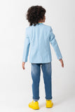 POWDER BLUE BLAZER WITH RAINBOW COLLAR AND RAINBOW ZEBRA EMBROIDERY