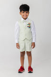 SURFING DINO EMBROIDERED MINT COLOUR WAISTCOAT SET