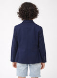 SCHOOL BOY LOOK NAVY BLAZER WITH LOGO AND PIPING DETAIL