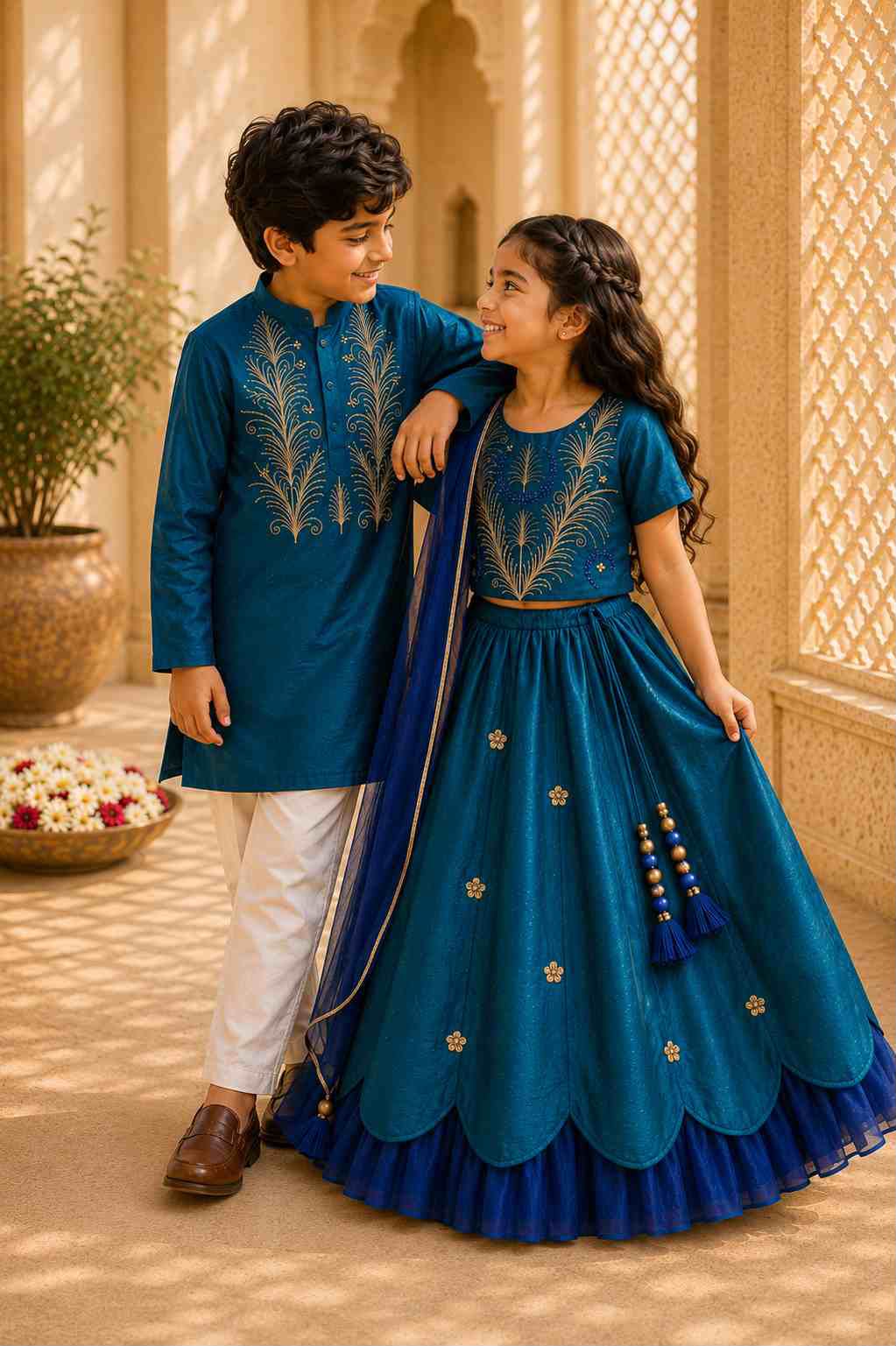 Teal Embroidered kurta Set