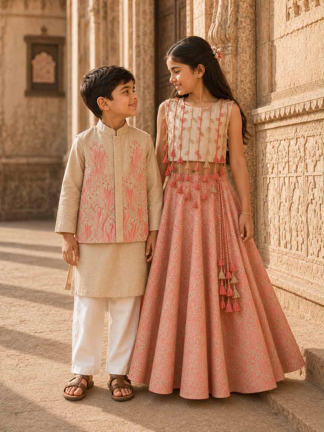 Pink leaf tassel lehnga set