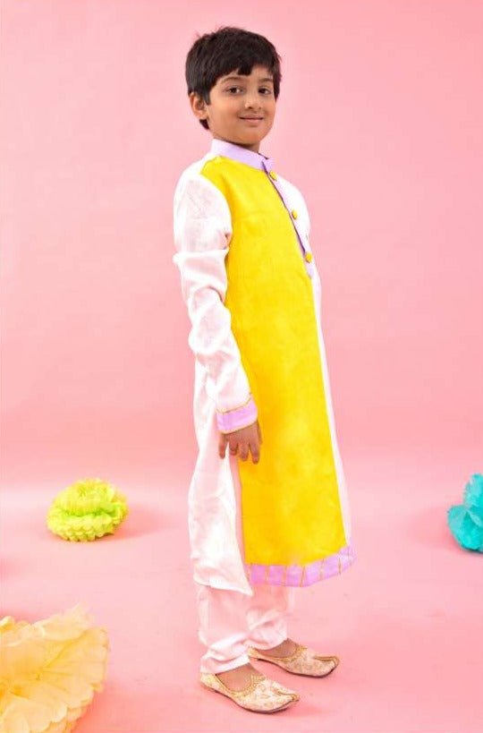 Yellow And Light Pink Two Tone Ethnic Kurta And Pyjama