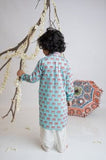 Grey Lotus Print Kurta Set For Boys