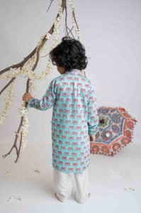 Turquoise Lotus Print Kurta Set