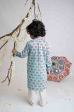 Turquoise Lotus Print Kurta Set