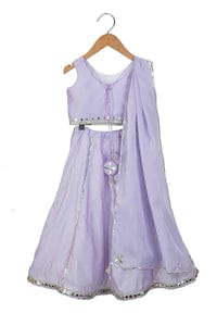 Lilac Mirror Embroidery Lehnga With Dupatta For Girls