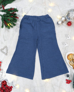 Twinkle Brushed Cotton Flared Pants, Dark Blue