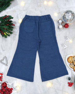 Twinkle Brushed Cotton Flared Pants, Dark Blue