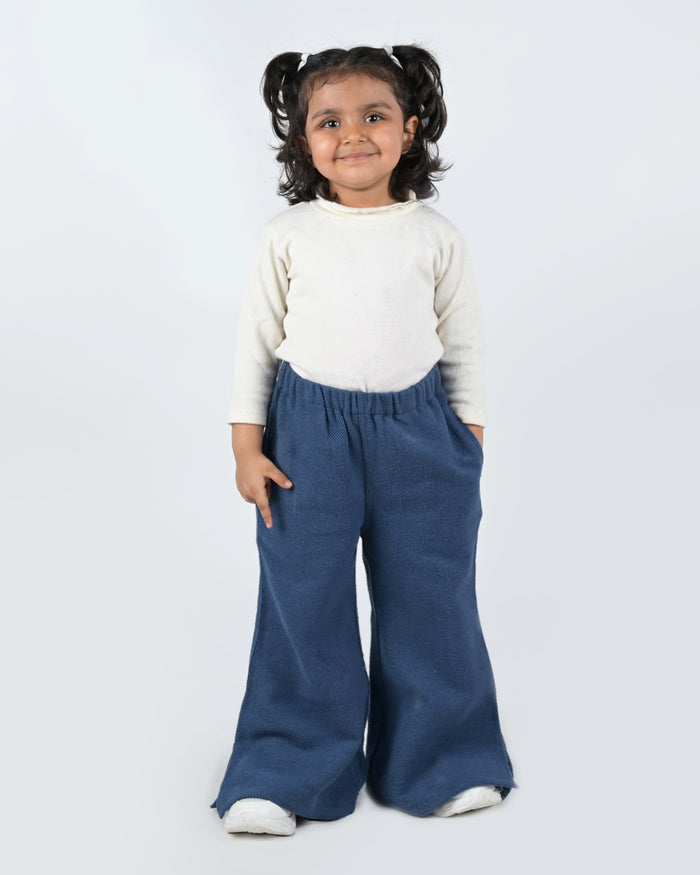 Twinkle Brushed Cotton Flared Pants, Dark Blue