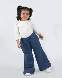 Twinkle Brushed Cotton Flared Pants, Dark Blue