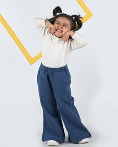 Twinkle Brushed Cotton Flared Pants, Dark Blue