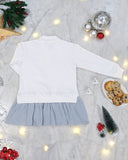 Vanilla Cotton Fleece Sweatshirt Dress With Detachable Reindeer Patch, White