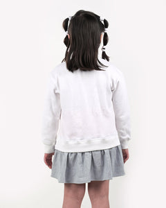 Vanilla Cotton Fleece Sweatshirt Dress With Detachable Reindeer Patch, White