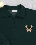 Elf Cotton Fleece Sweatshirt Dress With Detachable Reindeer Patch, Dark Green