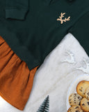 Elf Cotton Fleece Sweatshirt Dress With Detachable Reindeer Patch, Dark Green