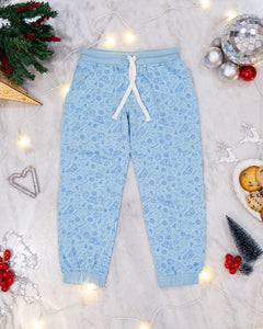 December Dream Printed Unisex Cotton Terry Joggers, Blue