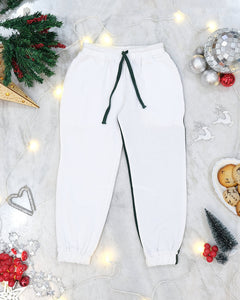 Vanilla Colour Block Unisex Joggers Set In Cotton Fleece, White