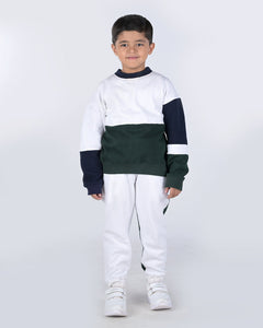 Vanilla Colour Block Unisex Joggers Set In Cotton Fleece, White