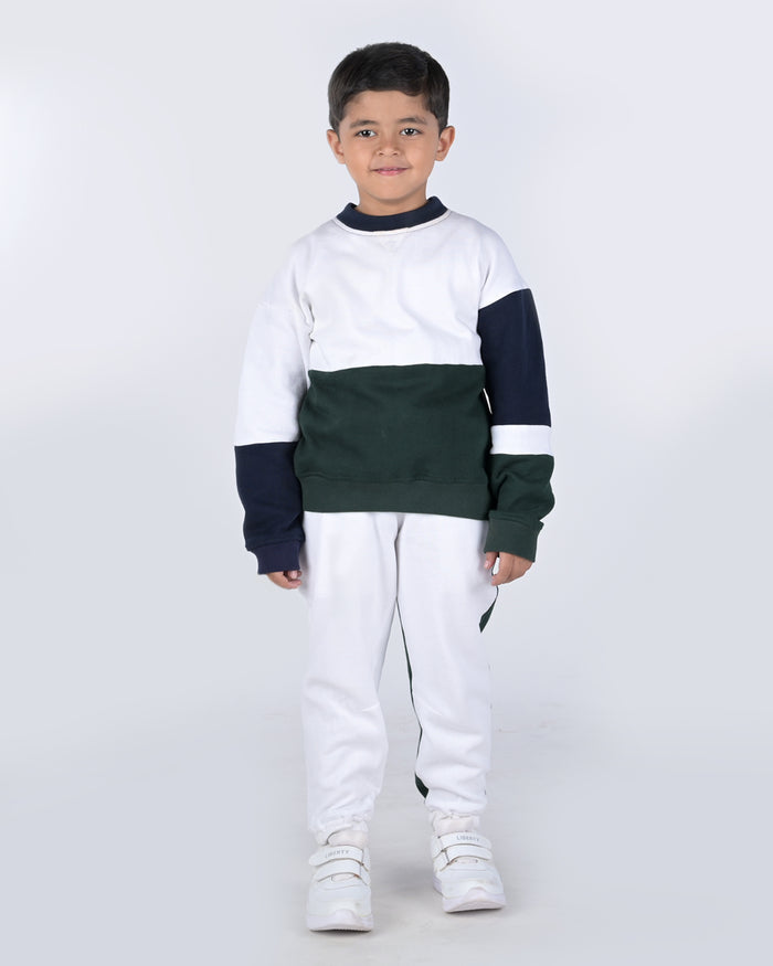 Vanilla Colour Block Unisex Joggers In Cotton Fleece, White