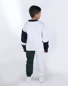 Vanilla Colour Block Unisex Joggers Set In Cotton Fleece, White