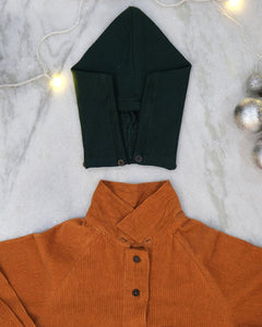 Pumpkin Spice Cotton Corduroy Unisex Winter Shirt With Detachable Hood, Orange