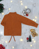 Pumpkin Spice Cotton Corduroy Unisex Winter Shirt With Detachable Hood, Orange