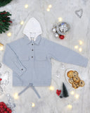 Snowfall Cotton Corduroy Unisex Winter Shirt With Detachable Hood, Grey