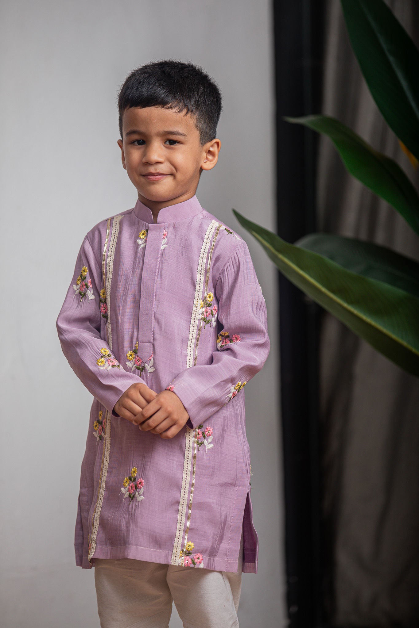 PURPLE CHANDERI KURTA SET