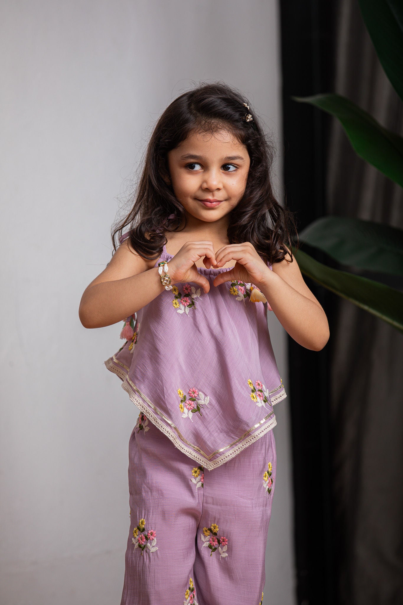 PURPLE CHANDERI GIRL PANT SET