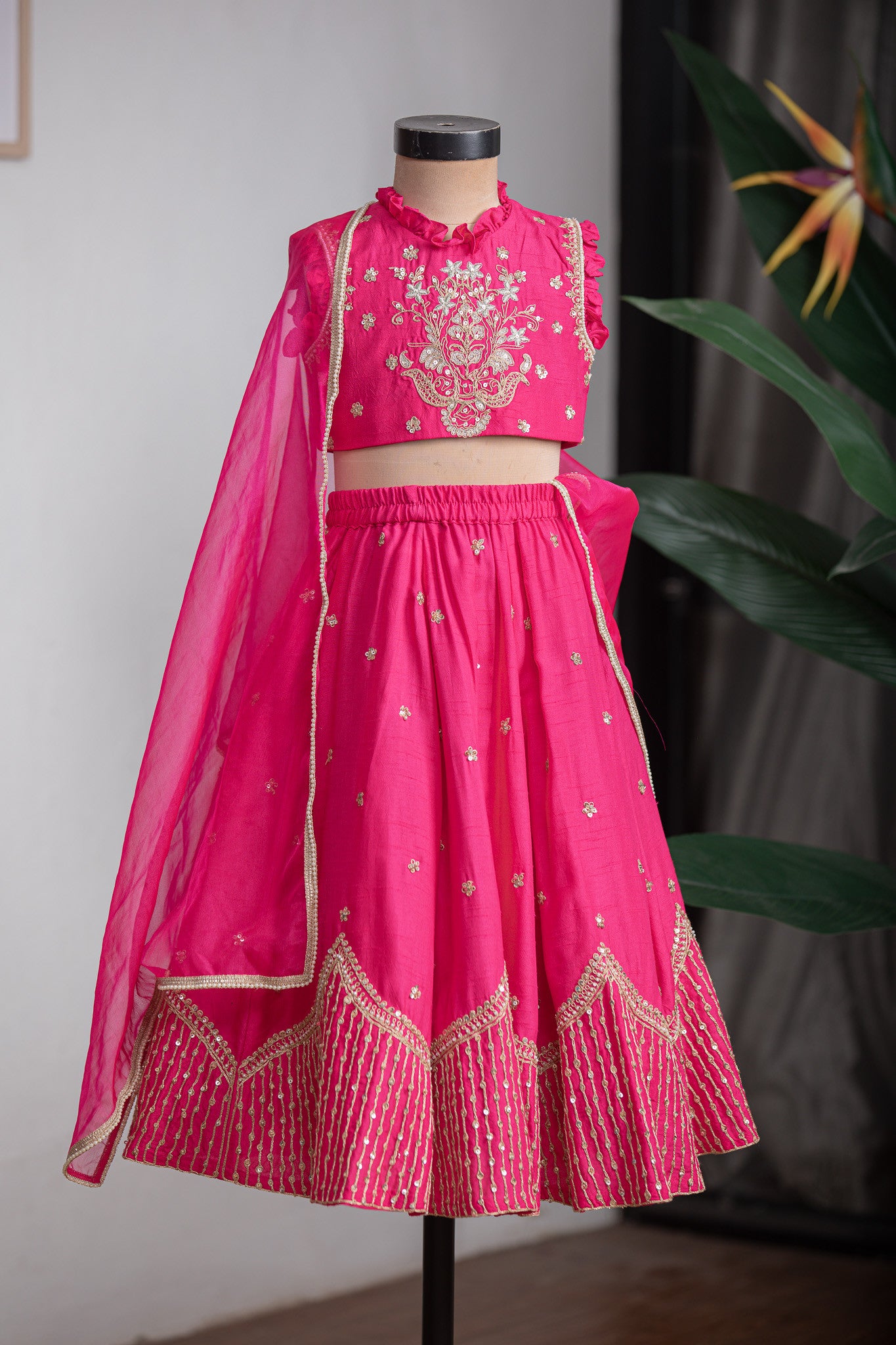 PINK TEMPLE EMBROIDERED GHAGHRA