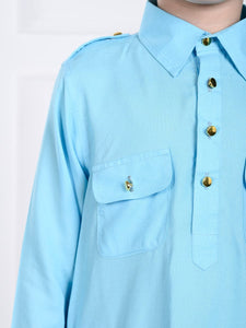 Ziaan Light Blue Pathani Kurta Pajama Set