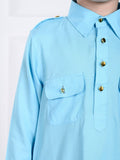 Ziaan Light Blue Pathani Kurta Pajama Set