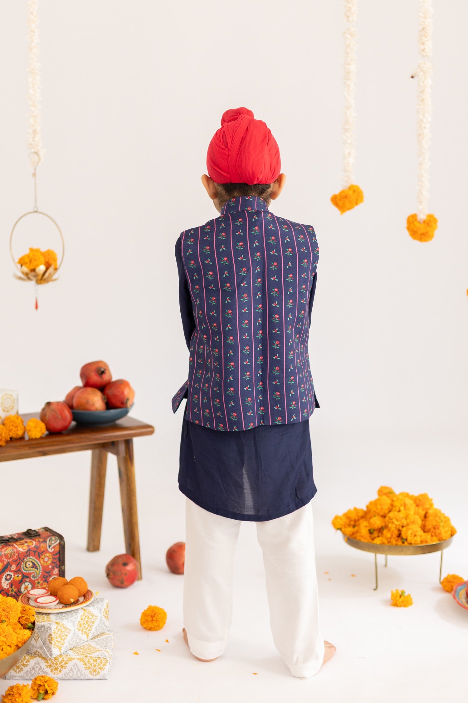 Blue stripes  printed muslin jacket  set-set of 4