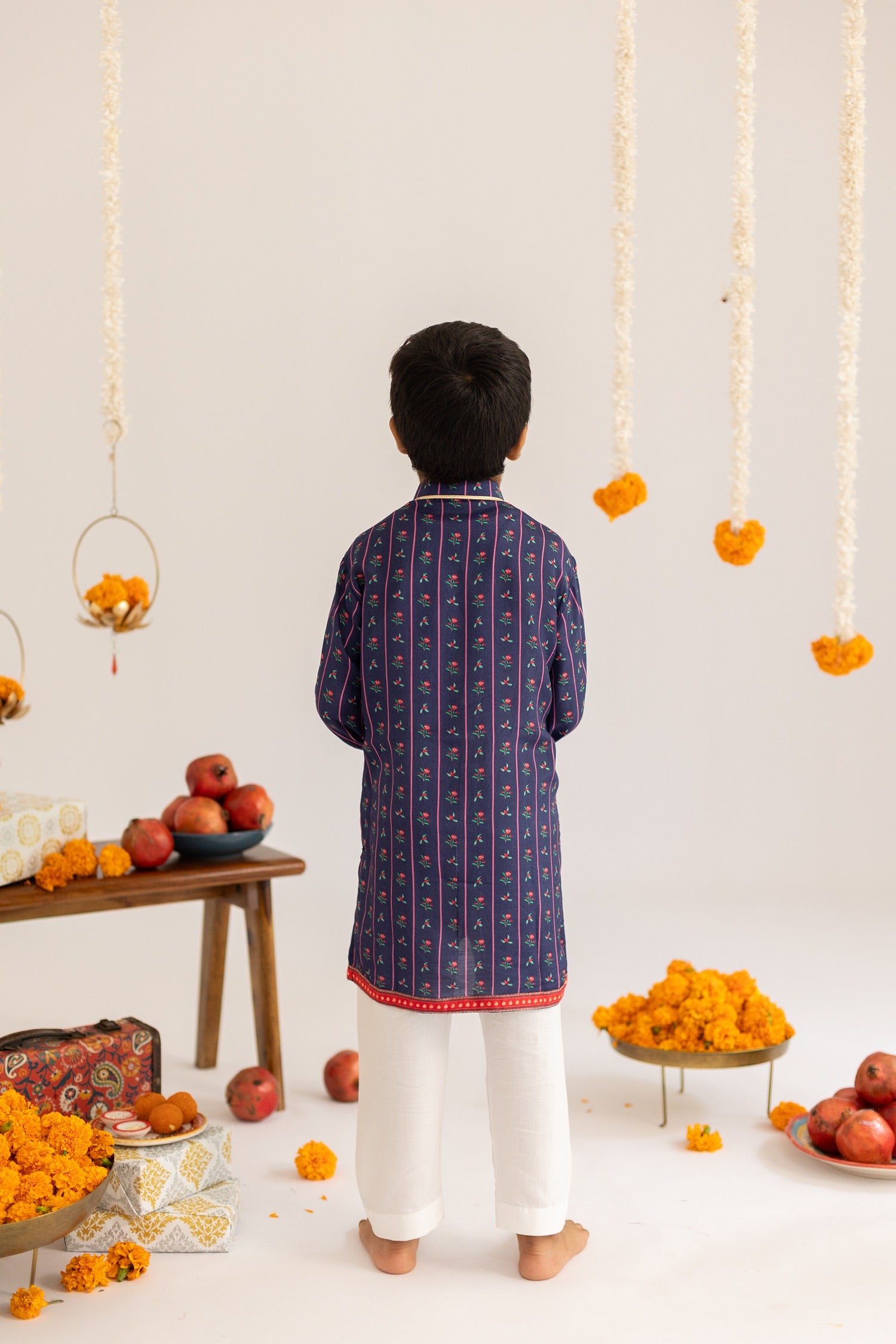 Blue stripes  printed muslin kurta set-set of 2