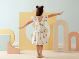 GIRAFFE PRINTED GIRLS GATHERED DRESS
