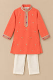 Coral embroidered placket kurta set