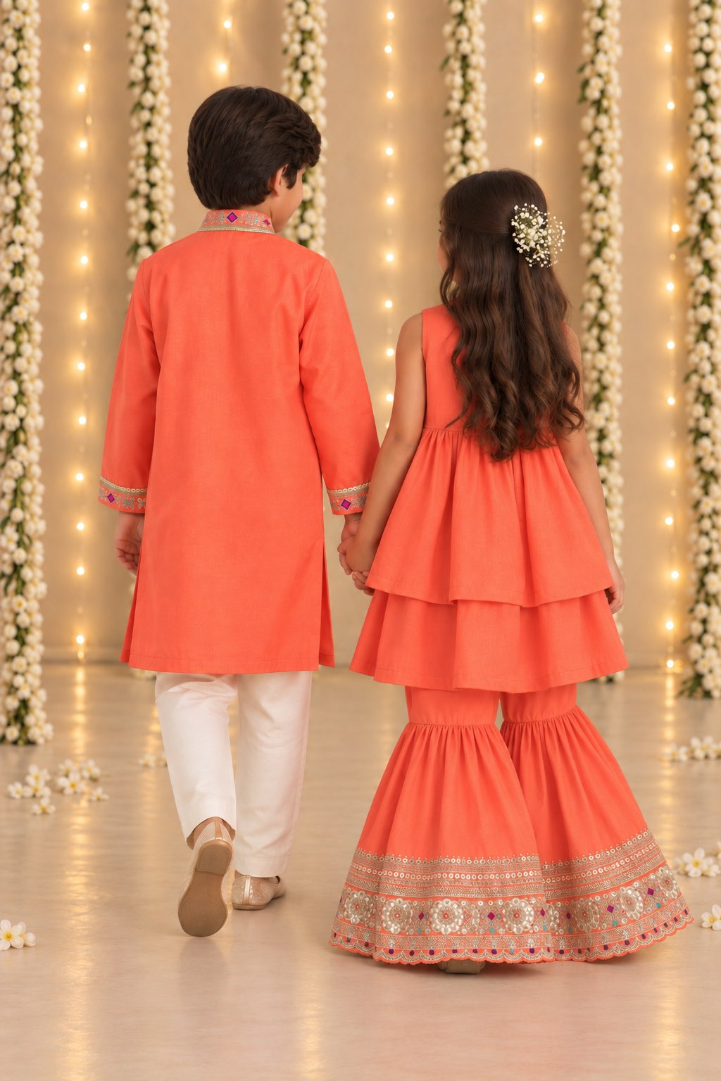 Coral embroidered placket kurta set