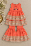 Coral beaten gold sharara set