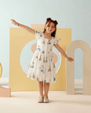 GIRAFFE PRINTED GIRLS GATHERED DRESS