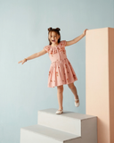 GIRL'S PEACH BALLOON RUFFLE COLLAR DRESS