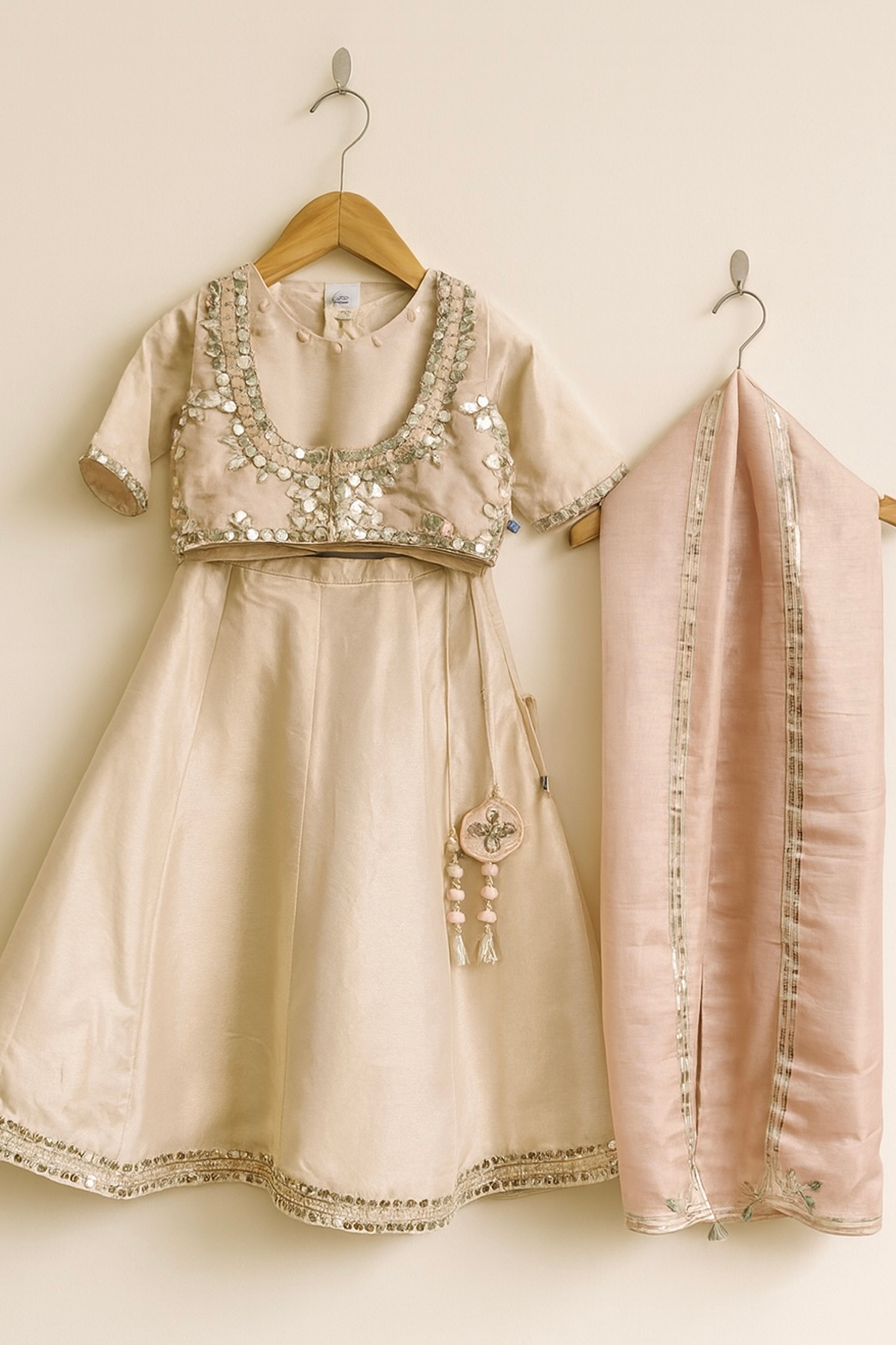 Mirror embroidery tissue lehnga set