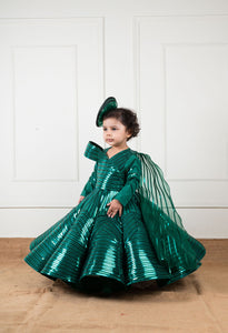 Green Mettalic Lace Gown